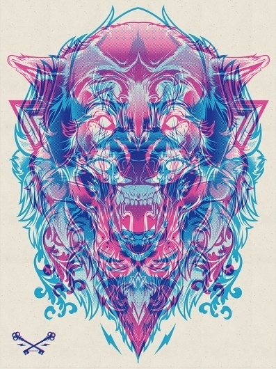 Halftone Print Series - Wolf & Lion on the Behance Network #print #lion #illustration #wolf #animal