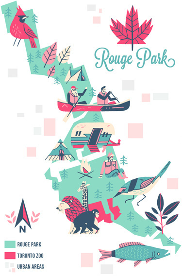 Maps Owen Davey Illustration #pink #rouge #map #park #illustration #teal