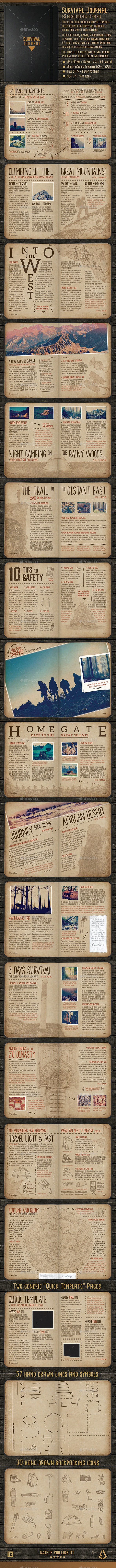 Survival Journal Template - A5 InDesign Outdoor Diary - Magazines Print Templates