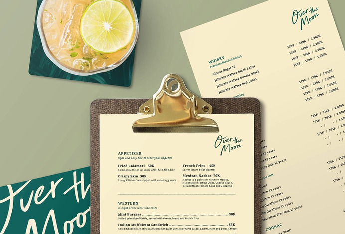 Over The Moon Brand Identity - Mindsparkle Mag PITUSTUDIO designed Over The Moon Brand Identity. Located at Sheraton Hotel Lampung, Indonesia. #logo #packaging #identity #branding #design #color #photography #graphic #design #gallery #blog #project #mindsparkle #mag #beautiful #portfolio #designer