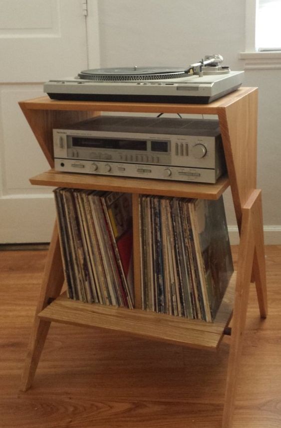 Solid Ash Wood Record Player Stand - Vinyl / LP Storage Cabinet