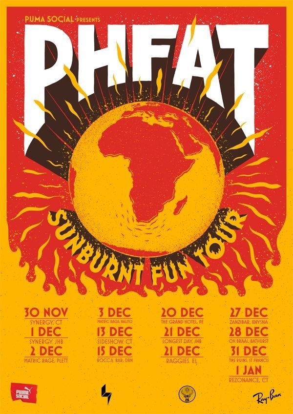 Gig Poster, fire, PHFAT, Sunburnt Fun Tour #illustration #poster #sun #fire