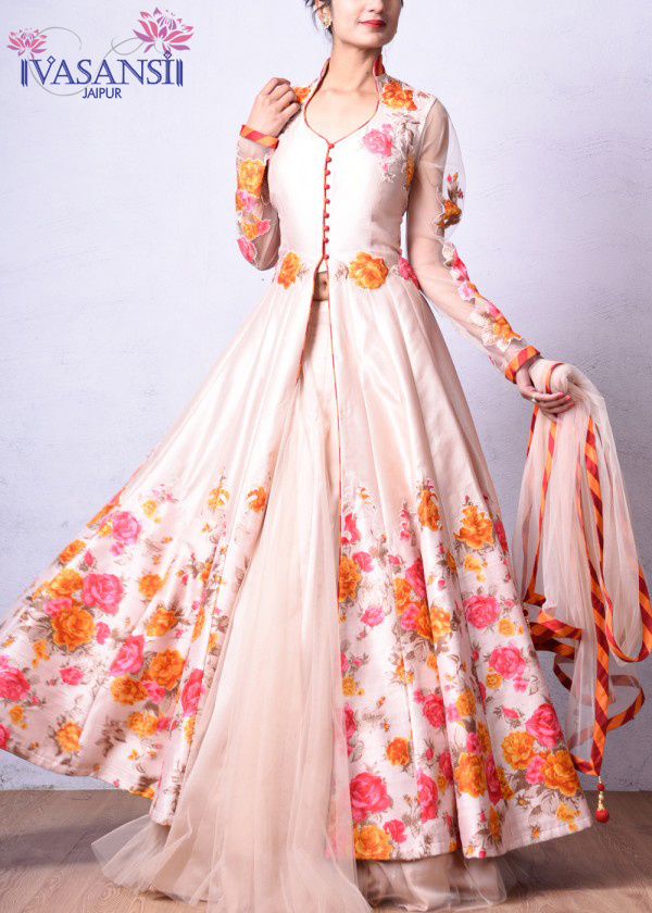 Vasansi Beige Raw Silk Indo Western