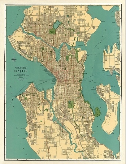Peta kota Seattle antik Cetak 43 x 33 Besar oleh AncientShades #map