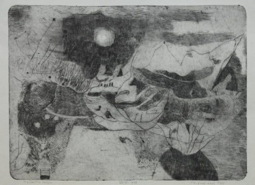 Karel Valter (Czech, 17. února 1909, České Budějovice – 17. listopadu 2006, Tábor) Máchovská krajina 1976 #shade #abstract #drawing