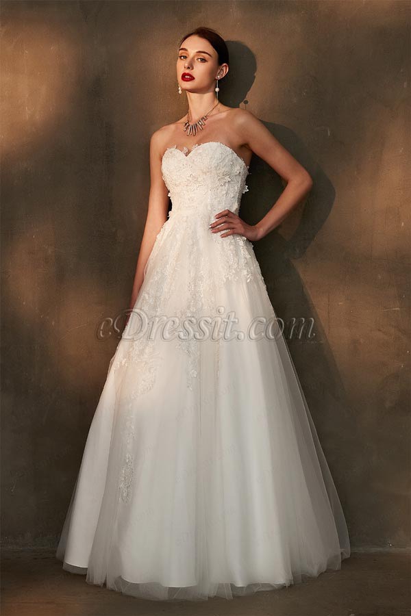 eDressit Strapless Beaded Lace Embroidery Wedding Gown (01200507)