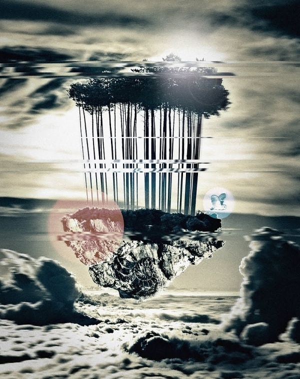red ink on paper #tree #sky #design #float #island #poster