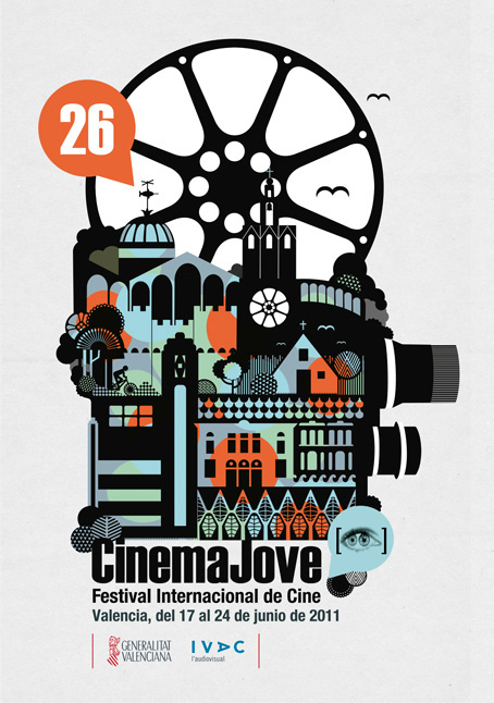 26th Festival Internacional de Cine. Cinema Jove #camera #city #wheel #illustration #poster #film