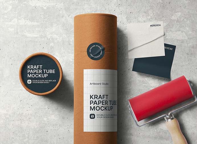Kraft paper tube mockup scene #mockup #paper #tube #kraft #painting #color
