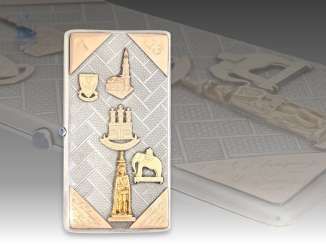 Box/pouch: large (double) cigarette case silver/Gold, art Deco, art Nouveau, a gift to the well-known Hamburg artist Charly Wittong Hamburg in 1912 by his friends and acquaintances in Hamburg personalities