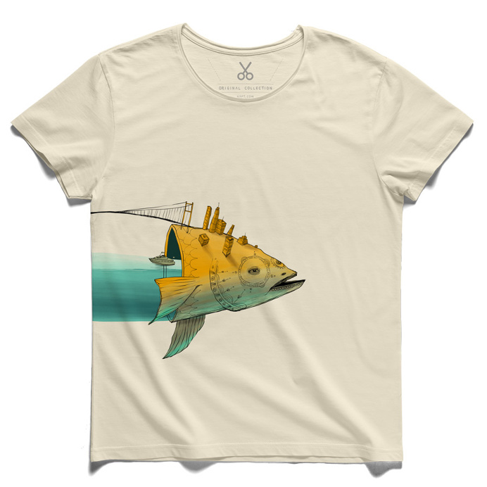 #the big fish #beige #tee #tshirt #fish #istanbul #bosphorus #bridge #kaanbagci #water #drawing