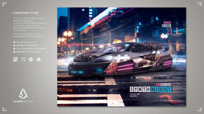 New Wave Flyer v3 Synthwave Cyberpunk Template

