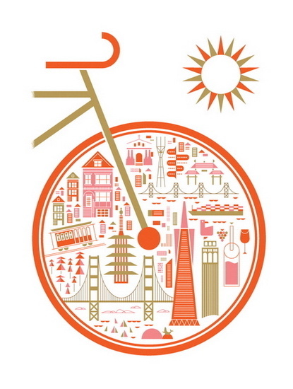 Around San Francisco by Brent Couchman #orange #san #illustration #bike #poster #francisco