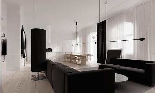 Kevin H. Chung #interior #sofa #white #home #black #kitchen