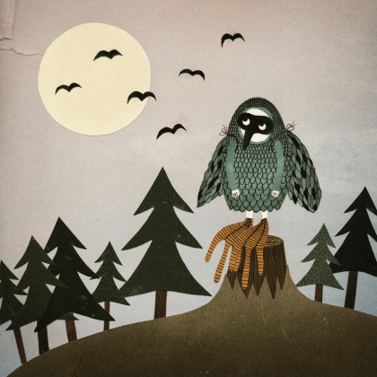 Michelle Carlslund Illustration: FLY. #wings #owl #nordic #woods #costume #danish #imagination #bird #illustration #fly #scandinavian #poster #copenhagen #trees #moon