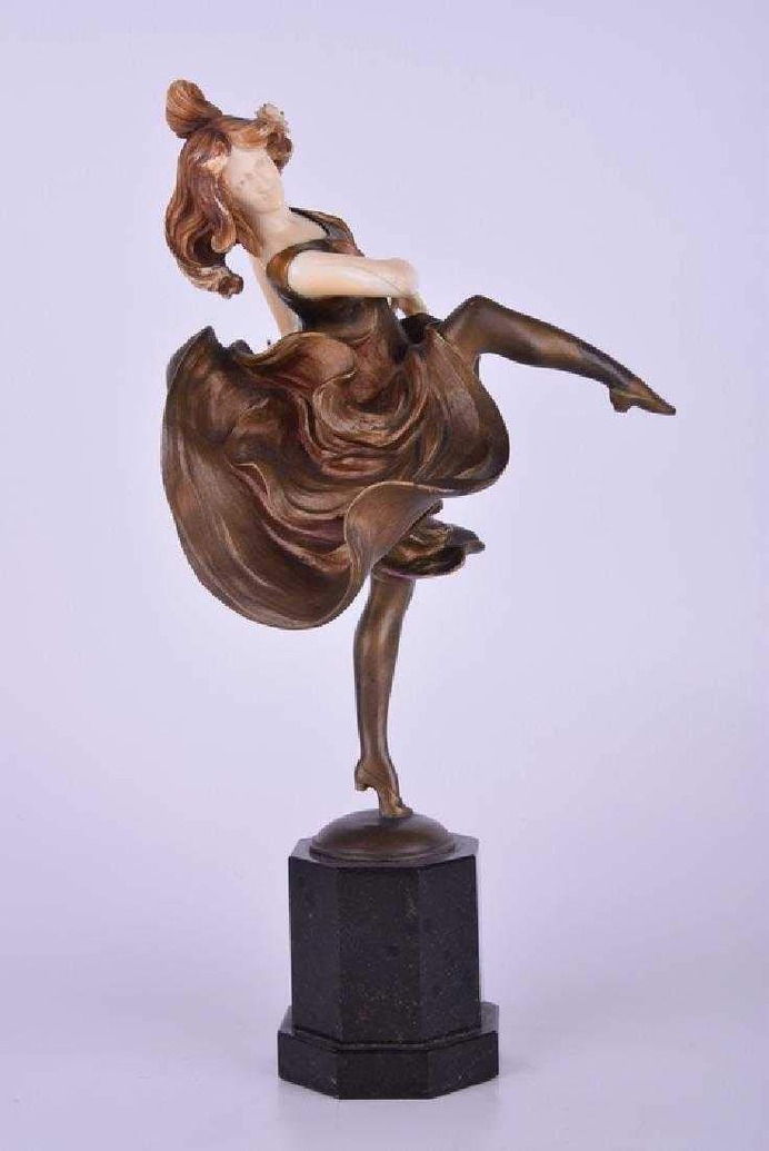 Kimelen Lady "Dancer"Sculpture Art Deco, Bronze and Marble