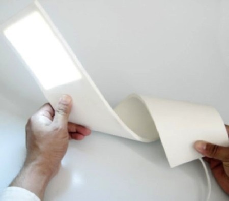 This bulb-less lamp is made from an illuminating screen. Thin and flexible, you can bend and fold it into any shape! #furniture #product des