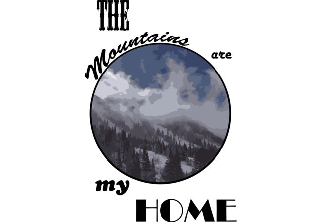 A depiction of Little Cottonwood Canyon in Sandy, UT, with the words "The mountains are my home" around it.