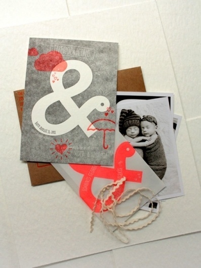 Design Work Life » Print In Cursive: Twin Birth Announcements #modern #design #graphic #letterpress #announcement