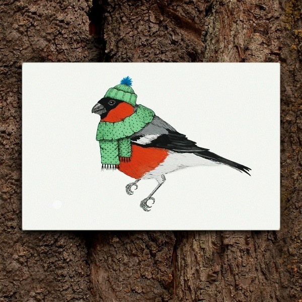 Mister Bullfinch, by Cecilia Hedin #holidays #woodland #beanie #card #bird #christmas #scarf #holiday #bullfinch