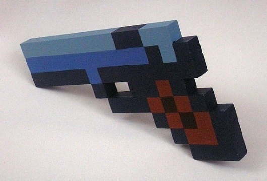 Pixel Pistol Acrylic on Wooden Sculpture by pressstarttobegin #blue #gun #pixel #8bit