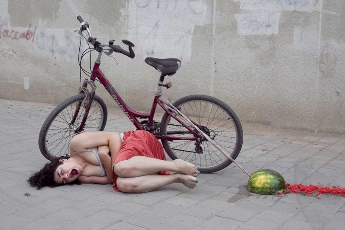 Tel Aviv's Girls With Bicycles And Helmets: Melodramatic and Narrative Portrait Series by Alexander Mendelevich