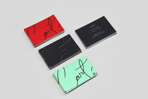 Business card design idea #375: Carté Business Cards #red #business #branding #color #black #gold #cards #foil #green