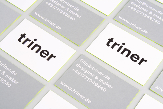 filip triner design branding business cards painted edges www.triner.de edge neon yellow embossing emboss print thick business card black gr