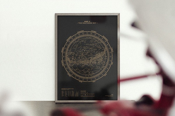 Silkscreen Print: Map II – The Southern Sky (Gold / Black) — stellavie | design manufaktur #poster