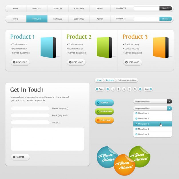 Web interface in grays with color details Free Psd. See more inspiration related to Color, Web, Elements, Psd, Web elements, Material, Interface, Details, Psd material, Interface elements and Grays on Freepik.
