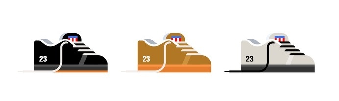 Skate Shoes of the 90s Print by Nathan Manire #flat #shoes #classics #collection #print #design #color #icons #skateboarding #retro #theme #nostalgia #illustration #90s #simple #series #streetwear #vintage #fashion #pixels