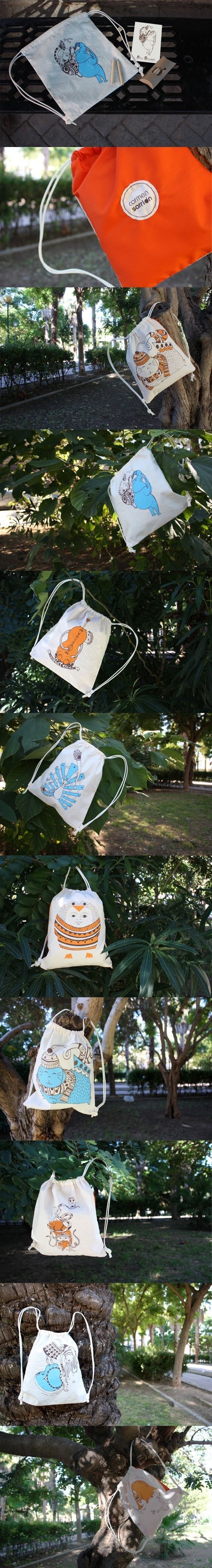 Bags for children #silkscreen #illustration #handmade #sew #bag #children