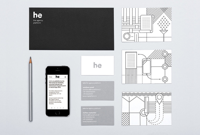 h/e by Atto #brand identity #black and white #stationery