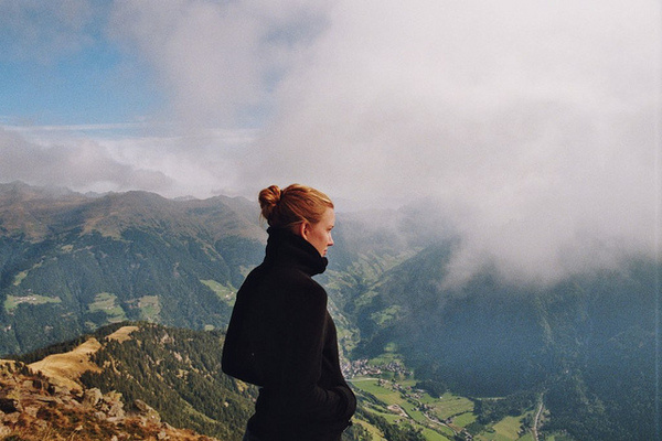 Mountaintop Portrait #clouds #woman #portrait #vintage #film #mountains