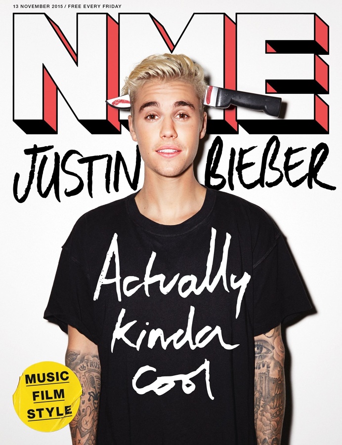 Justin Bieber NME cover magazine scribble