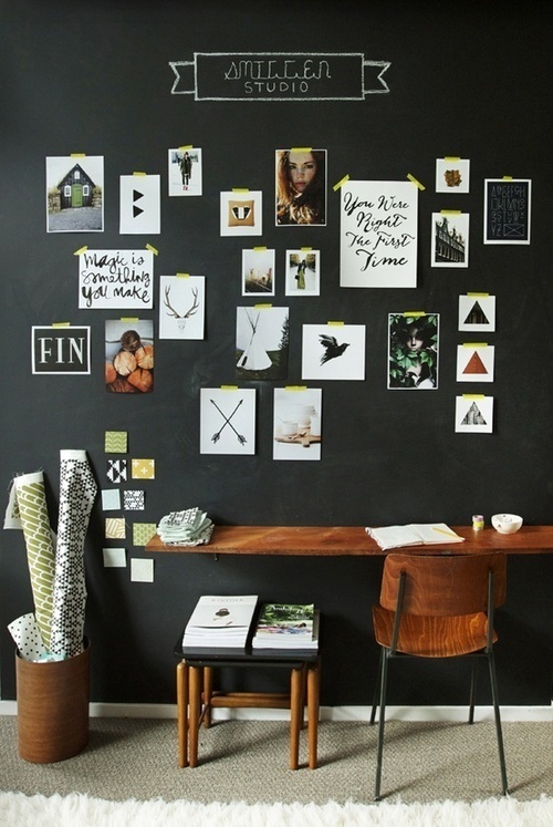 from projectmeritbadge.tumbler.com #walls #chalkboard #desk #wood