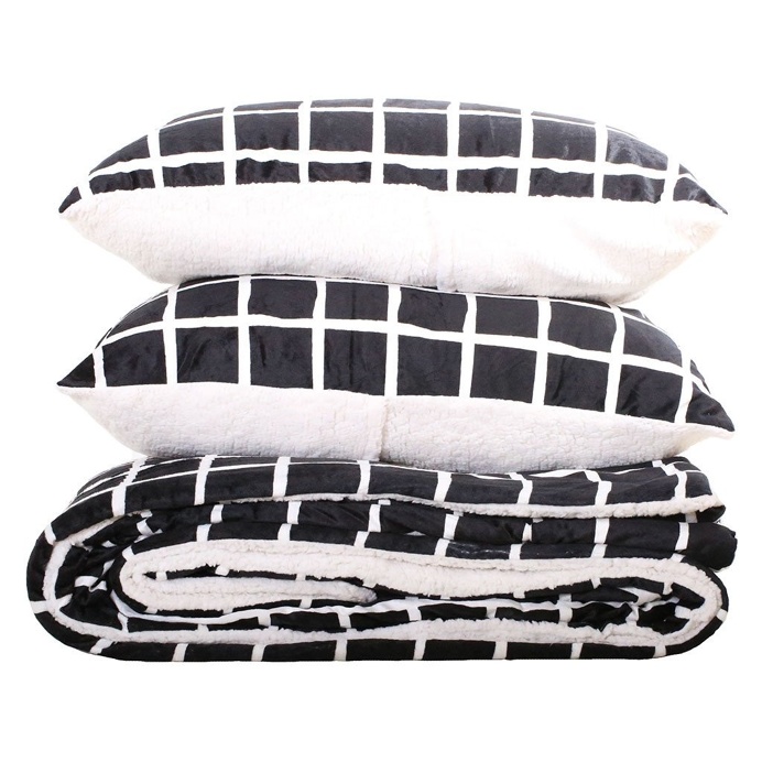 Sherpa Bedding Set Black and White 220cm x 240cm