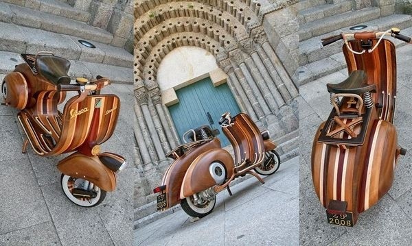 Wooden Vespa by Carlos Alberto 2 (more & making of: http://www.carpintariacarlosalberto.com/vespa_daniela.htm) #wood #vespa
