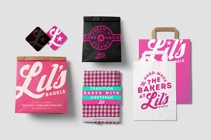 lil, bagels, breakfast, logo, pink, white, bold, star, package