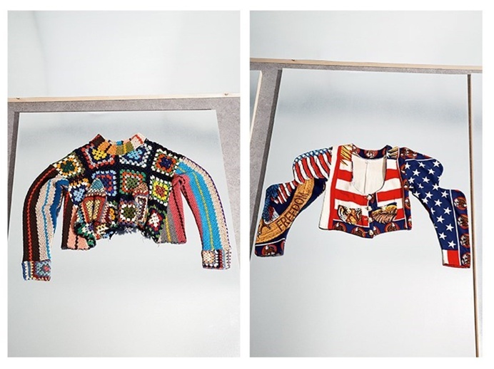 #fashion Patchwork blanket top, Rachel Auburn circa 1983/4, American flag jacket Rachel Auburn circa 1988/9