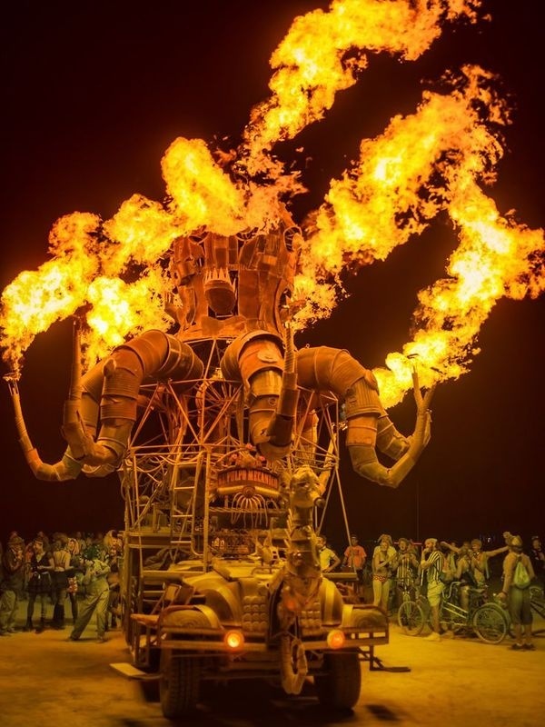 Burning Man StuckInCustoms.com #flames #sculpture #festival #burning #octopus #night #photography #fire #glow #man #illumination
