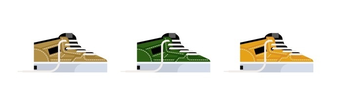 Skate Shoes of the 90s Print by Nathan Manire #flat #shoes #classics #collection #print #design #color #icons #skateboarding #retro #theme #nostalgia #illustration #90s #simple #series #streetwear #vintage #fashion #pixels