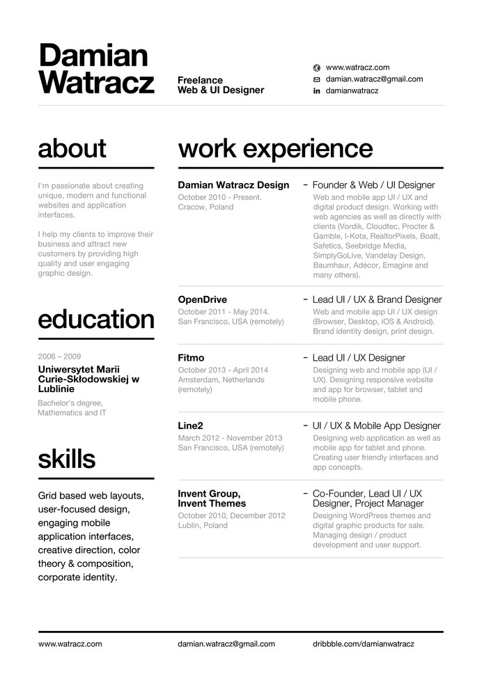 Swiss Style Resume 2014 by Damian Watracz