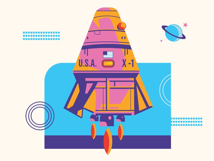 Space Capsule planet retro space art space travel space capsule rocket united states space program