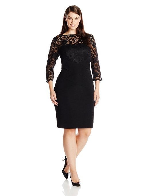 Jessica Howard Women's Plus-Size 3/4 Sleeve Lace Banded Dress #fashion #women #plus #size
