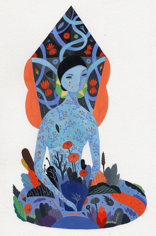 Mirror by Inca Pan, via Behance #flora #woman #illustration #nature #flowers