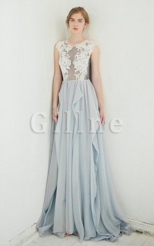 Abito da Sposa A-Line in Chiffon Senza Maniche a Spiaggia con Festone