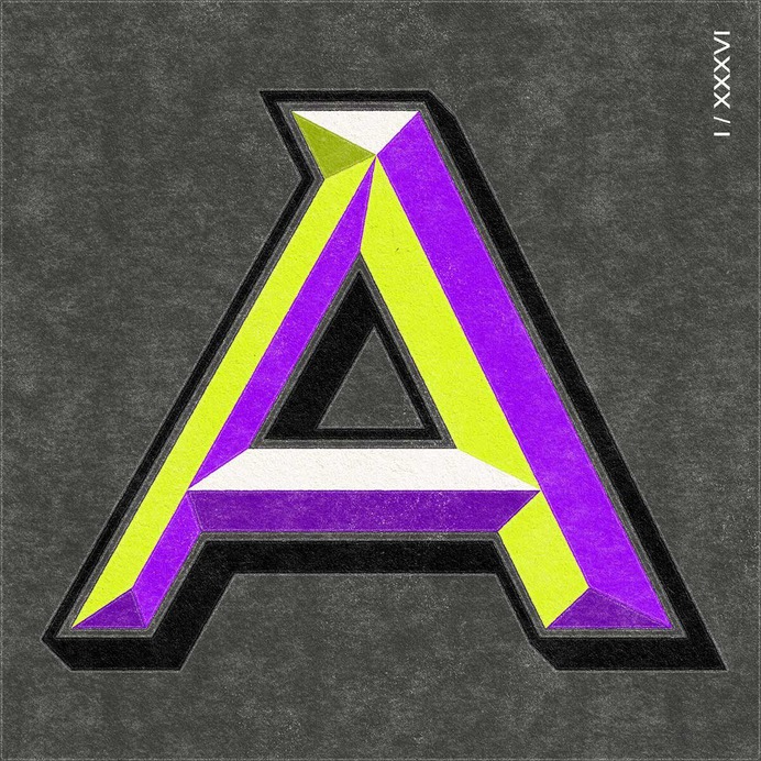 Louise Twizell - Typography - 36 Days of Type - 'A' Design #typography #type #custom #lettering #typedesign #design #36daysoftype #alphabet #bevel #chisel #purple #green #typographya