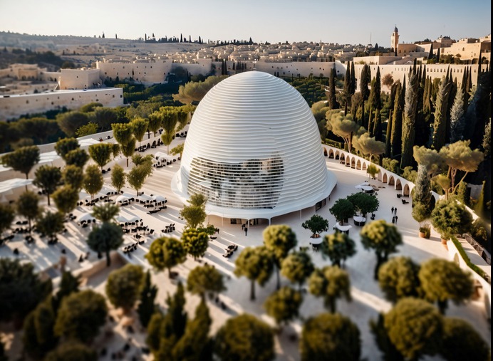 Creative Architecture design by Moshe Katz Architect. Public building in Jerusalem, a library as a dome of all knowledge.
עיצוב ותכנון אדריכלי, אדריכלות ישראלית, עיצוב ספריה כיפת ידע עי משה כץ אדריכל