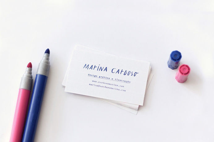Personal Business Cards by Marina Cardoso "Risograph business cards (9x5cm) printed in 2 colors by Selva Press." Marina Cardoso is a fre